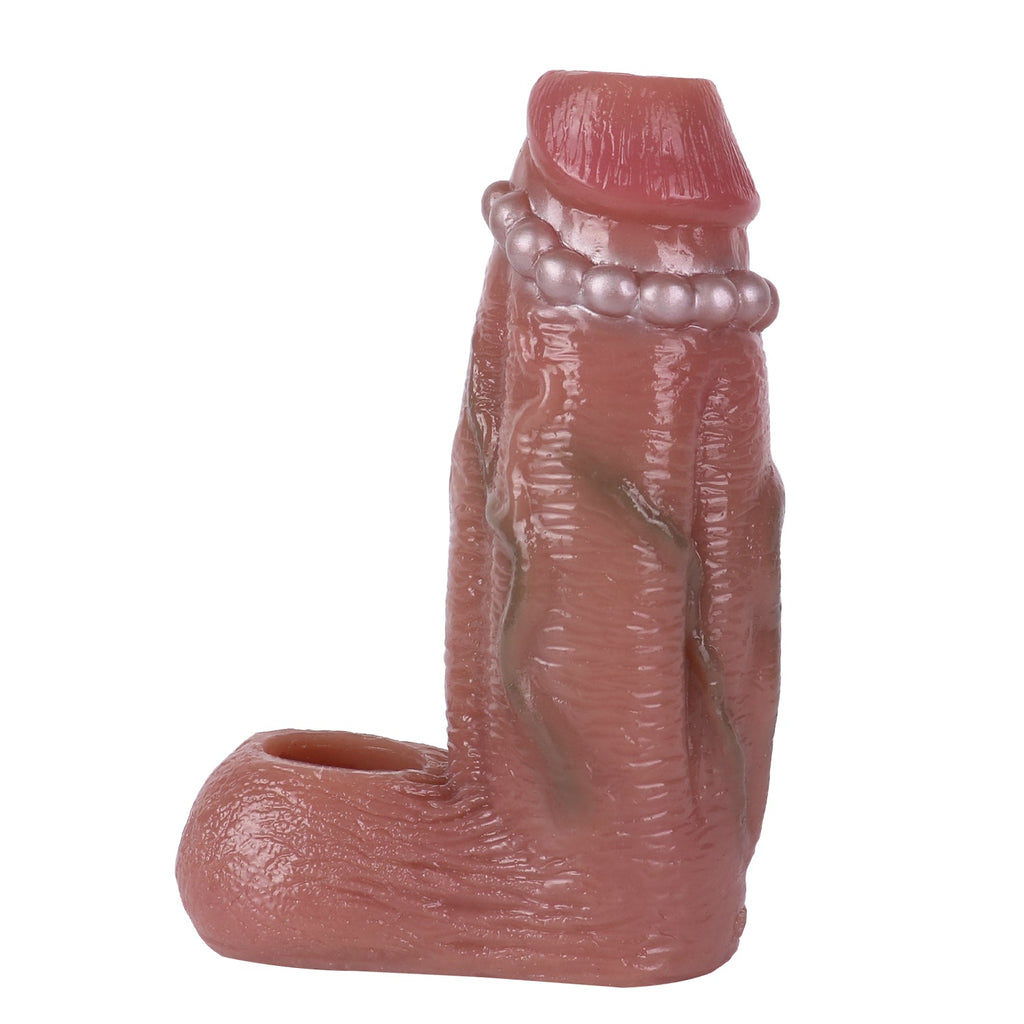Crown Beaded Girth Realistic Cock Sleeve 6.1-Inch-0
