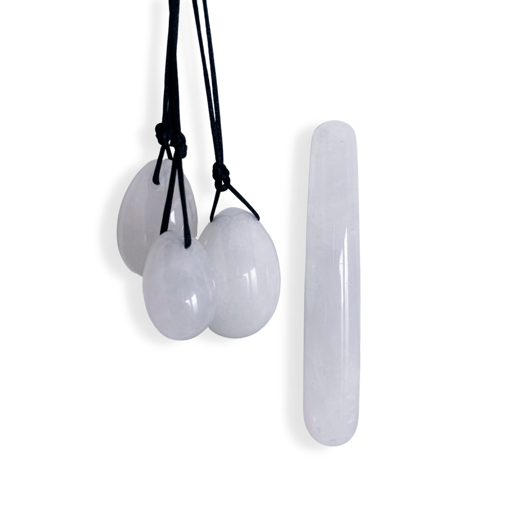 Harmonia- The Enlightenment Rose Quartz Egg Set and Clear Quartz Yoni Eggs