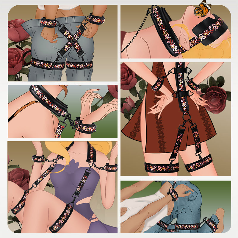 LOCKINK Flowering Serpent Leather Bondage Restraint Set-1