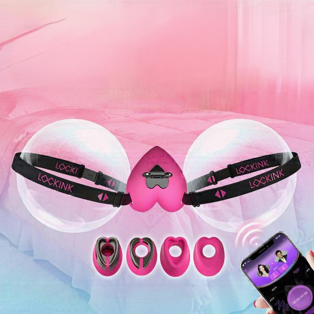 LOCKINK Pink Heart E-Stim Strap-On Wearble Vibrator App Controlled-1